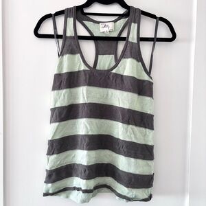 MILLY Racerback Grey and Mint Striped Knit Tank Top Size S